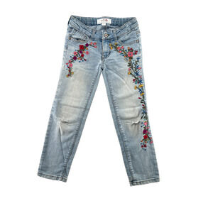 Annie O Girls Embroidered Floral Skinny Jeans Size 7 Light Wash Denim